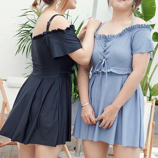 Off-shoulder Short-sleeve Swimdress