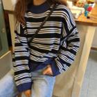Mock Neck Striped Sweater Stripe - One Size