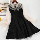 Long-sleeve Doll-collar Sequined Dress