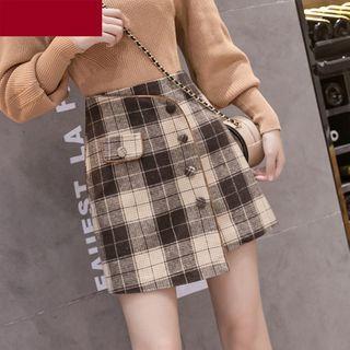 Plaid Irregular A-line Mini Wool Skirt