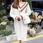 V-neck Contrast Stripe Knit Dress