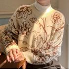 Flower Print Irregular Hem Sweater