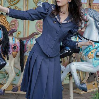 Set: Single Breasted Jacket + Pleated Skirt