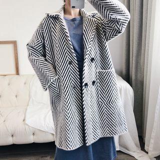 Wavy Striped Double Breasted Coat As Shown In Figure - One Size
