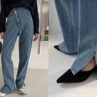 Diagonal-fly Baggy Jeans