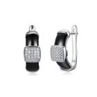 Sterling Silver Fashion Elegant Geometric Square Black Ceramic Earrings With Cubic Zircon Silver - One Size