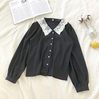 Single-breasted Lace Long-sleeve Blouse