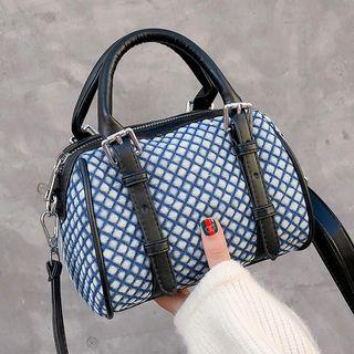 Plaid Canvas Boston Bag