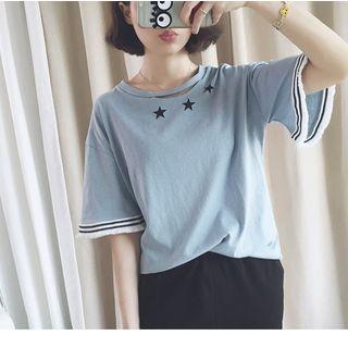 Star Print Cut Out Front T-shirt