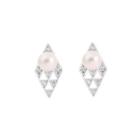 Sterling Silver Fashion Geometric Diamond Freshwater Pearl Stud Earrings With Cubic Zirconia Silver - One Size