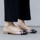 Genuine Leather Color Block Bow-accent Flats