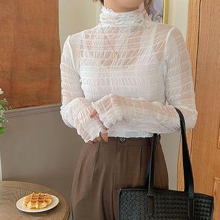 Mock-turtleneck Mesh Blouse