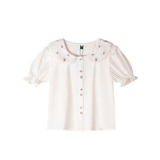 Collar Flower Print Puff Short Sleeve Shirt