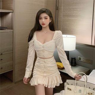 Set: Shirred Cropped Blouse + Shirred A-line Skirt
