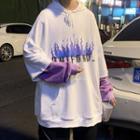 Mock Two-piece Fire Print Hoodie