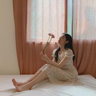 [cle.] Floral Chiffon Long Dress Light Beige - One Size