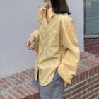 Long-sleeve Plain Asymmetric Shirt Green - One Size