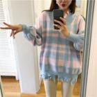 Ripped Check V-neck Sweater