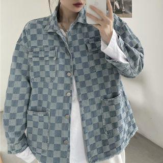 Checkerboard Pattern Denim Jacket