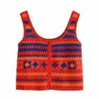 Color Block Crochet Crop Tank Top Orange - One Size