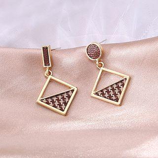 Non-matching Square Drop Earring 1 Pair - Gold & Brown - One Size