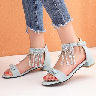 Block Heel Fringed Dorsay Sandals