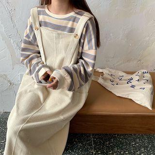 Long-sleeve Striped Sweatshirt / Denim Jumper Dress