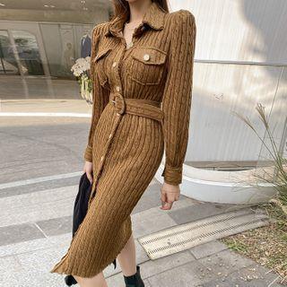 Belted Cable-knit Shirtdress