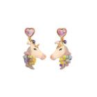 Fashion Cute Plated Gold Enamel Color Unicorn Heart Earrings With Imitation Pearls Golden - One Size