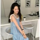 Tie-shoulder Tiered Long Dress Light Blue - One Size