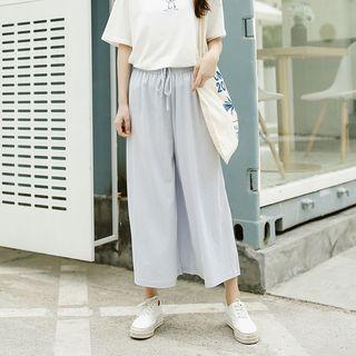 Drawstring Wide-leg Pants Grayish Blue - One Size