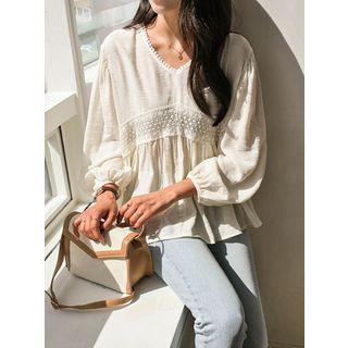 V-neck Crochet-trim Empire Blouse
