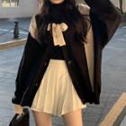 Bow-front Two-tone Cardigan