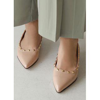Pointy-toe Studded Patent Flats