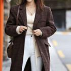 Single-breasted Checked Wool Blend Coat