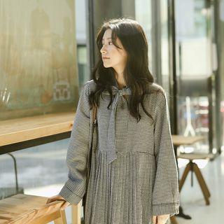 Plaid Ribbon Pleated Dress As Shown In Figure - One Size