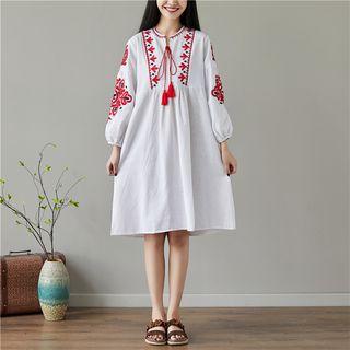 Long-sleeve Loose-fit Floral Dress