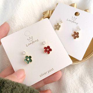 2 Pair Set: Rhinestone / Alloy Flower Earring