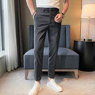 Striped Cropped Straight Leg Dress Pants