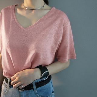 V-neck M Lange Linen T-shirt