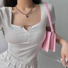 Short-sleeve Square-neck Half-zip T-shirt