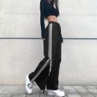 Checker Print Trim Wide Leg Pants