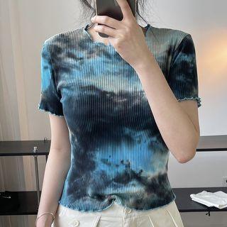 Short-sleeve Tie-dye Knit Top