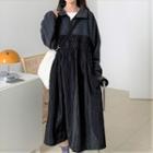 Long-sleeve Fleece Half-zip Midi Dress Black & Khaki - One Size