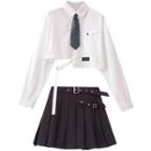 Set: Asymmetrical Shirt + Pleated Mini A-line Skirt