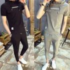 Set: Short-sleeve Hooded T-shirt + Cropped Harem Pants