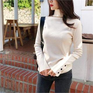 Turtle-neck Button-detail Top