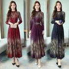 Long-sleeve Sequined Midi A-line Knit Dress