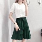 Set: Short-sleeve Lace Top + Mini Skirt