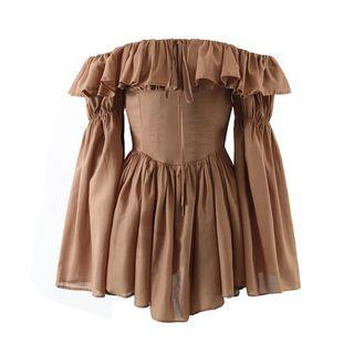 Bell-sleeve Off-shoulder Mini Corset Dress